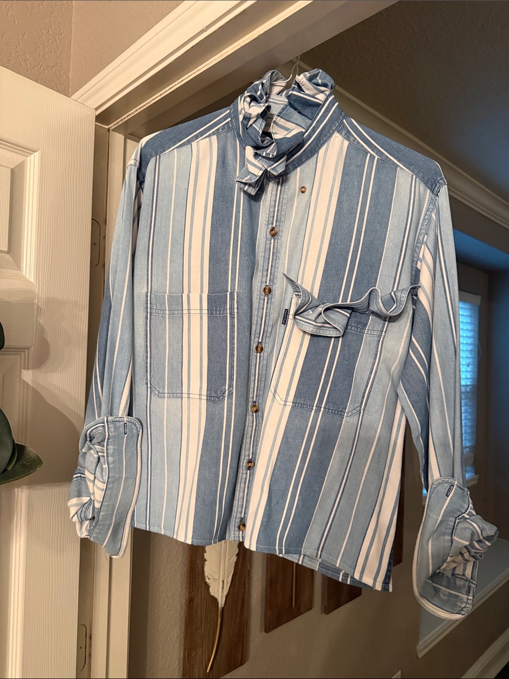 Hunt Club Blue and White Striped Button-Down Shirt